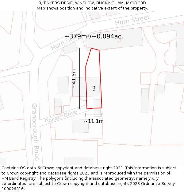 3, TINKERS DRIVE, WINSLOW, BUCKINGHAM, MK18 3RD: Plot and title map