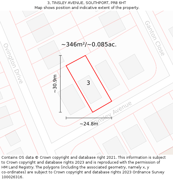 3, TINSLEY AVENUE, SOUTHPORT, PR8 6HT: Plot and title map