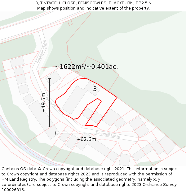 3, TINTAGELL CLOSE, FENISCOWLES, BLACKBURN, BB2 5JN: Plot and title map