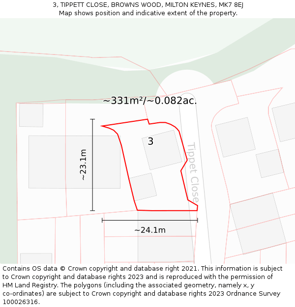 3, TIPPETT CLOSE, BROWNS WOOD, MILTON KEYNES, MK7 8EJ: Plot and title map