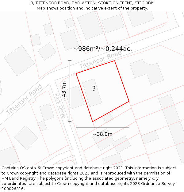 3, TITTENSOR ROAD, BARLASTON, STOKE-ON-TRENT, ST12 9DN: Plot and title map