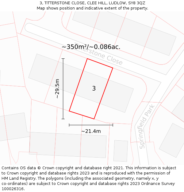 3, TITTERSTONE CLOSE, CLEE HILL, LUDLOW, SY8 3QZ: Plot and title map