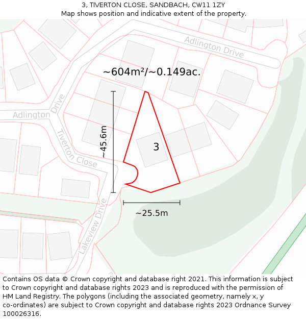 3, TIVERTON CLOSE, SANDBACH, CW11 1ZY: Plot and title map