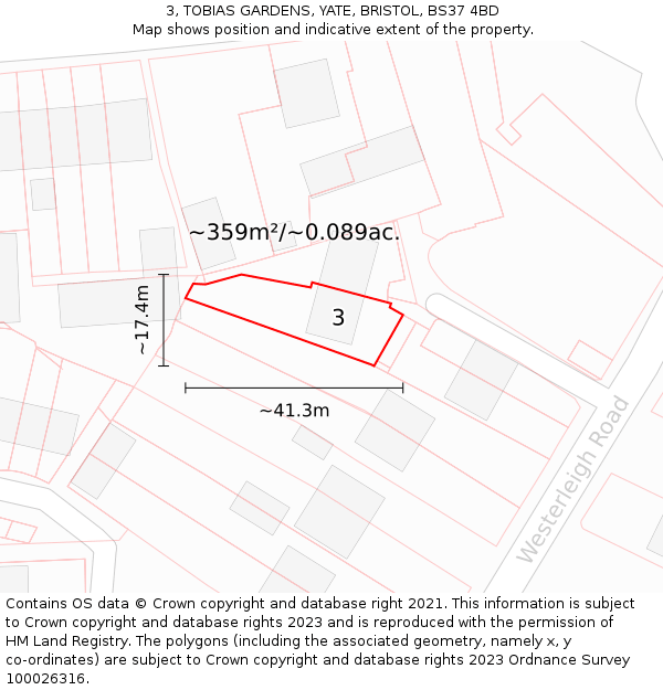 3, TOBIAS GARDENS, YATE, BRISTOL, BS37 4BD: Plot and title map