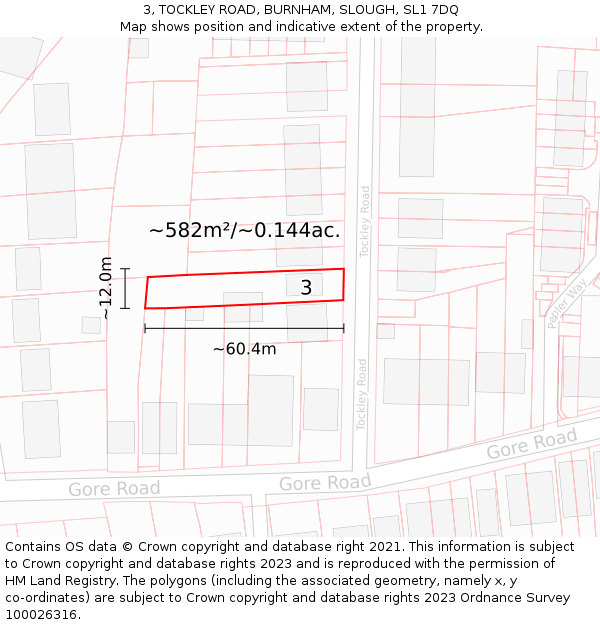 3, TOCKLEY ROAD, BURNHAM, SLOUGH, SL1 7DQ: Plot and title map