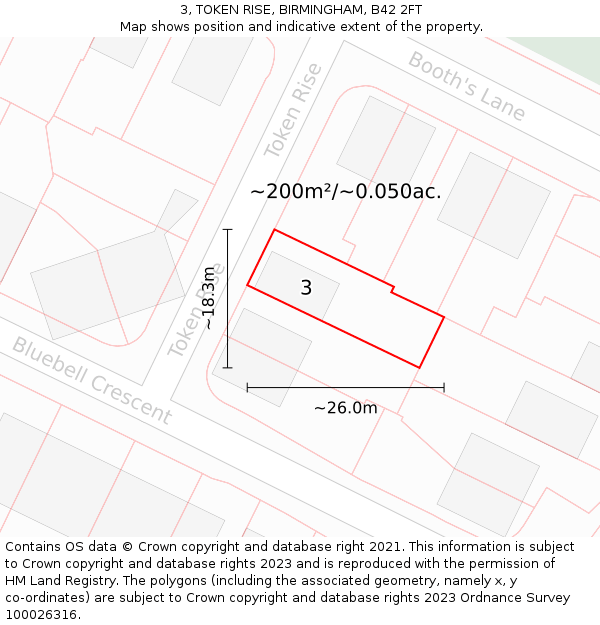 3, TOKEN RISE, BIRMINGHAM, B42 2FT: Plot and title map