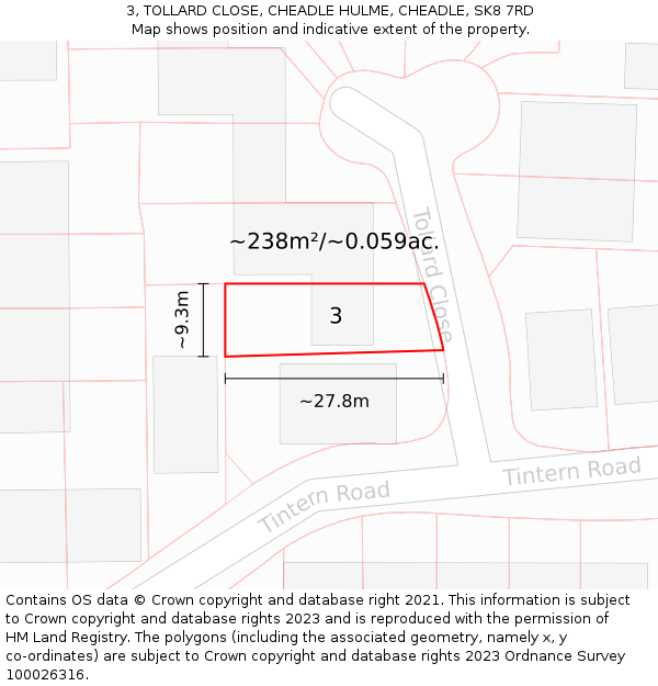 3, TOLLARD CLOSE, CHEADLE HULME, CHEADLE, SK8 7RD: Plot and title map