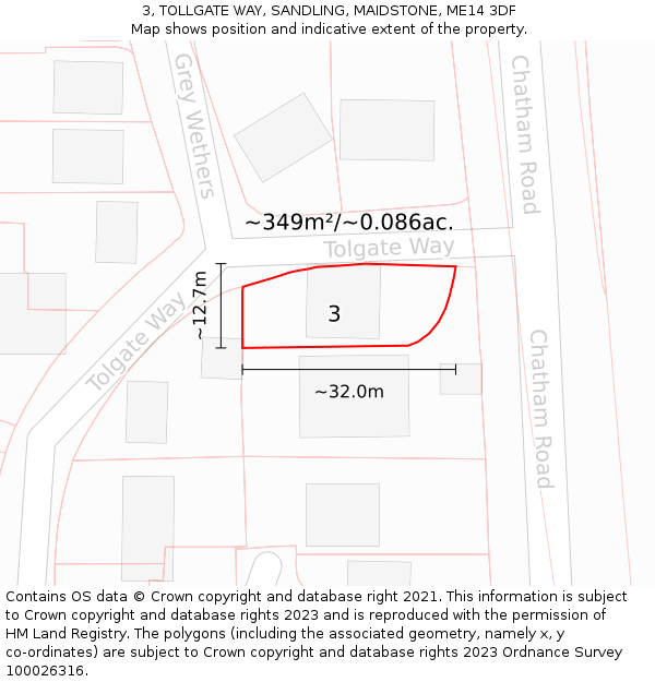 3, TOLLGATE WAY, SANDLING, MAIDSTONE, ME14 3DF: Plot and title map