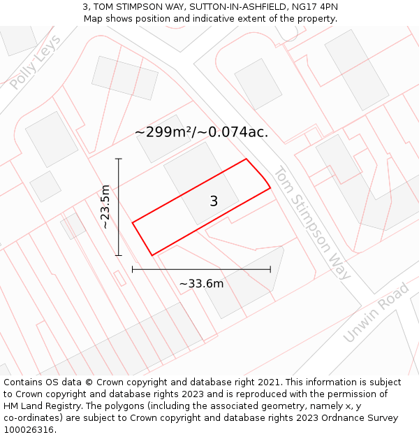 3, TOM STIMPSON WAY, SUTTON-IN-ASHFIELD, NG17 4PN: Plot and title map