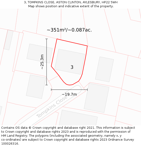 3, TOMPKINS CLOSE, ASTON CLINTON, AYLESBURY, HP22 5WH: Plot and title map