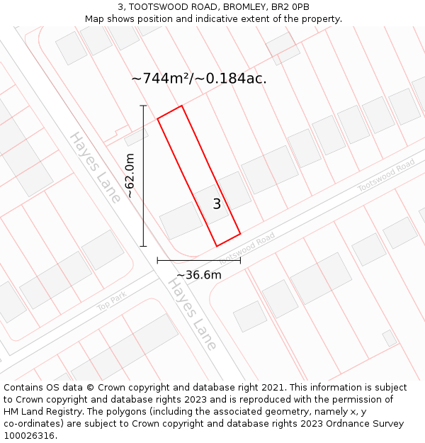 3, TOOTSWOOD ROAD, BROMLEY, BR2 0PB: Plot and title map