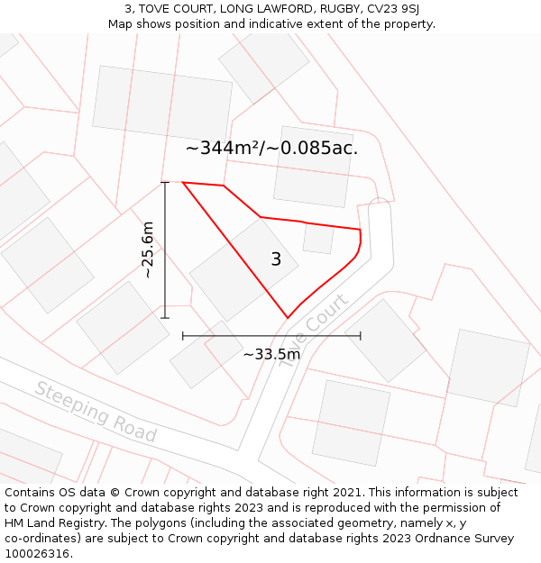 3, TOVE COURT, LONG LAWFORD, RUGBY, CV23 9SJ: Plot and title map