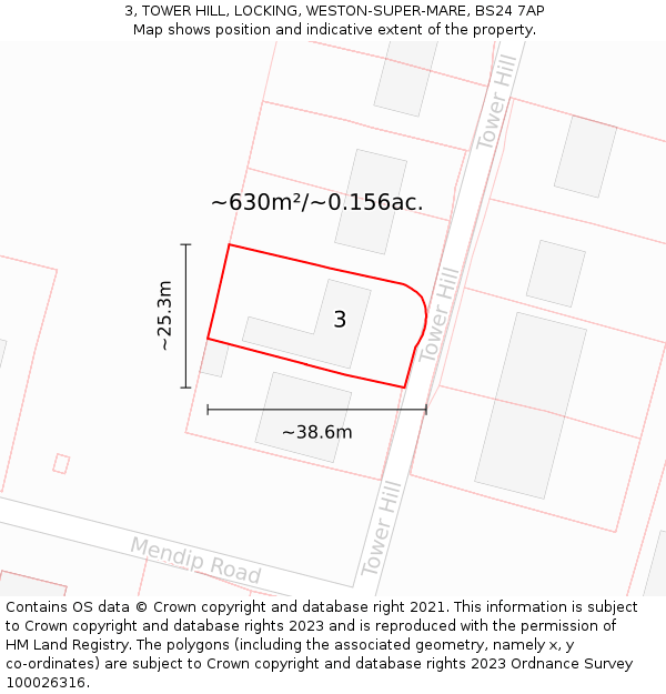 3, TOWER HILL, LOCKING, WESTON-SUPER-MARE, BS24 7AP: Plot and title map