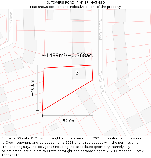 3, TOWERS ROAD, PINNER, HA5 4SQ: Plot and title map