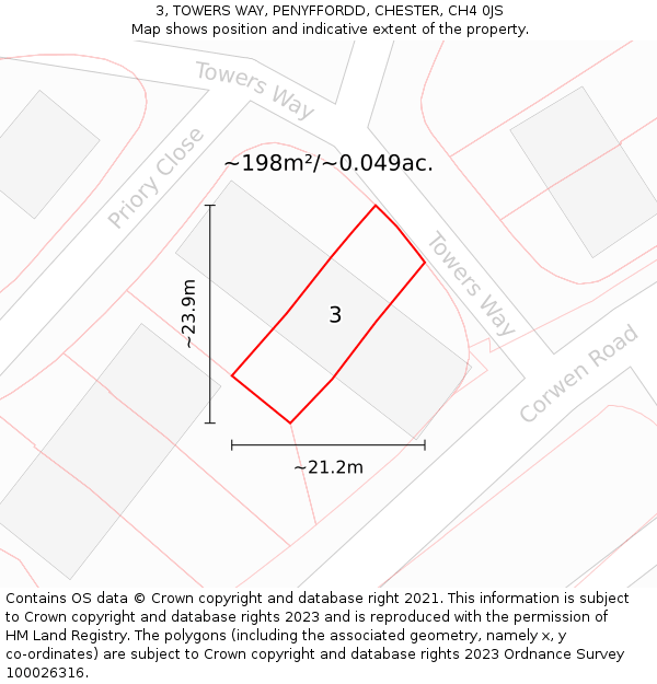 3, TOWERS WAY, PENYFFORDD, CHESTER, CH4 0JS: Plot and title map