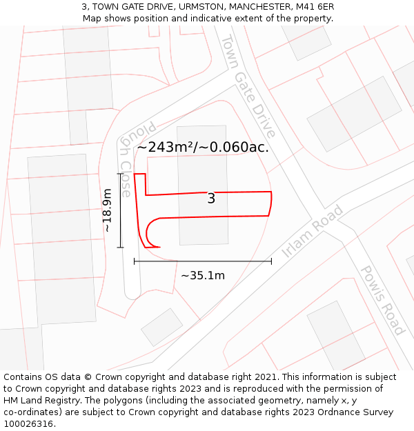 3, TOWN GATE DRIVE, URMSTON, MANCHESTER, M41 6ER: Plot and title map