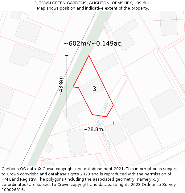 3, TOWN GREEN GARDENS, AUGHTON, ORMSKIRK, L39 6UH: Plot and title map