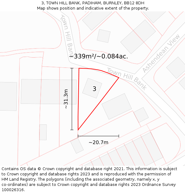 3, TOWN HILL BANK, PADIHAM, BURNLEY, BB12 8DH: Plot and title map