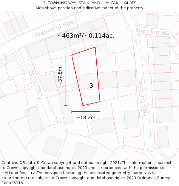 3, TOWN ING WAY, STAINLAND, HALIFAX, HX4 9EE: Plot and title map