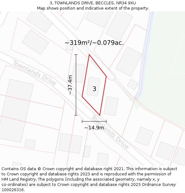 3, TOWNLANDS DRIVE, BECCLES, NR34 9XU: Plot and title map