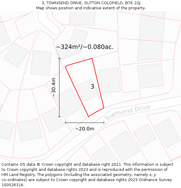 3, TOWNSEND DRIVE, SUTTON COLDFIELD, B76 1GJ: Plot and title map