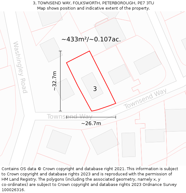 3, TOWNSEND WAY, FOLKSWORTH, PETERBOROUGH, PE7 3TU: Plot and title map