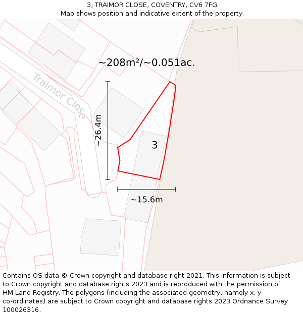 3, TRAIMOR CLOSE, COVENTRY, CV6 7FG: Plot and title map