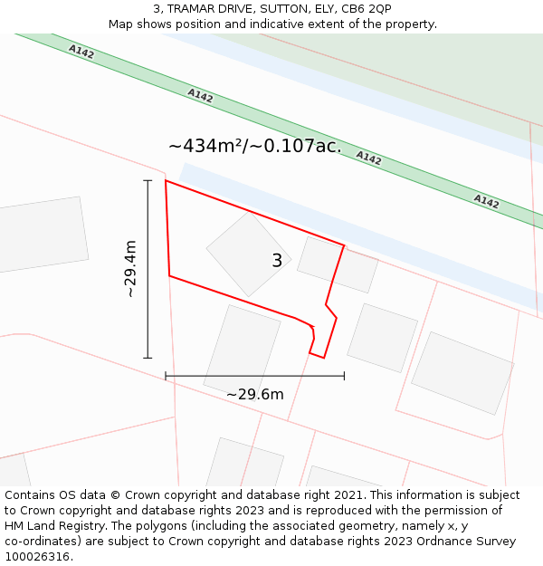 3, TRAMAR DRIVE, SUTTON, ELY, CB6 2QP: Plot and title map