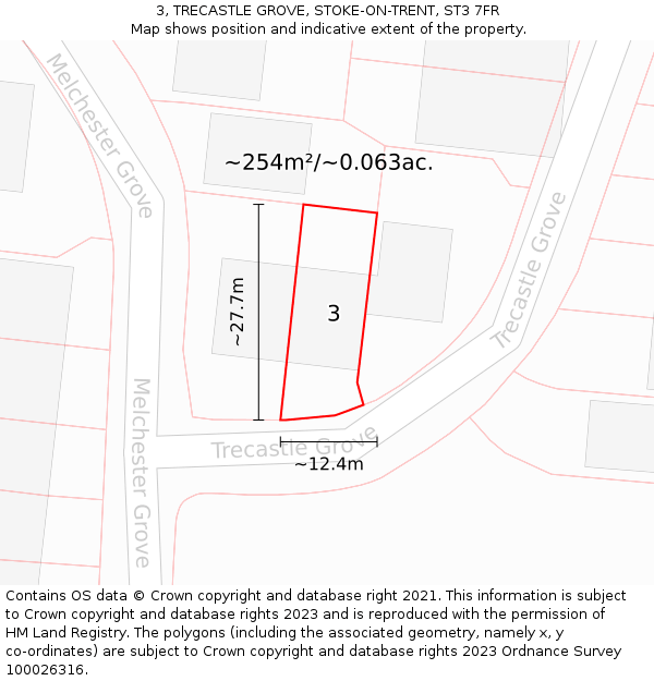 3, TRECASTLE GROVE, STOKE-ON-TRENT, ST3 7FR: Plot and title map