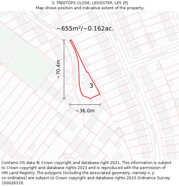 3, TREETOPS CLOSE, LEICESTER, LE5 2FJ: Plot and title map