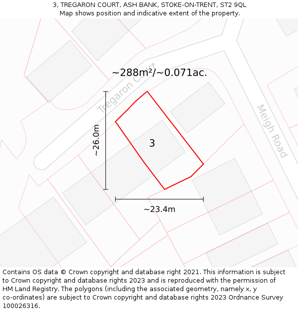 3, TREGARON COURT, ASH BANK, STOKE-ON-TRENT, ST2 9QL: Plot and title map