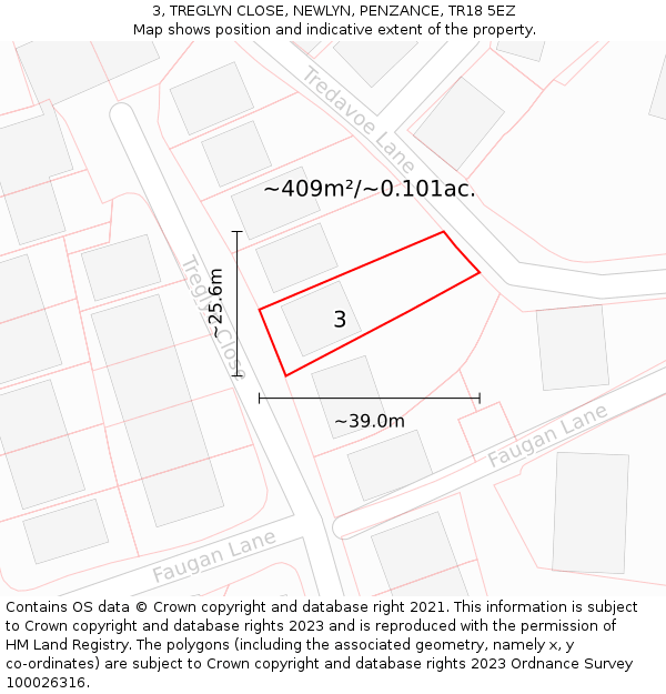 3, TREGLYN CLOSE, NEWLYN, PENZANCE, TR18 5EZ: Plot and title map