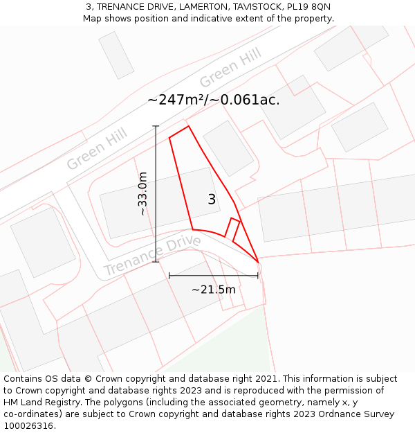 3, TRENANCE DRIVE, LAMERTON, TAVISTOCK, PL19 8QN: Plot and title map
