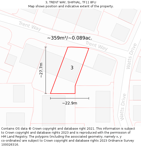 3, TRENT WAY, SHIFNAL, TF11 8FU: Plot and title map