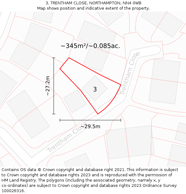 3, TRENTHAM CLOSE, NORTHAMPTON, NN4 0WB: Plot and title map