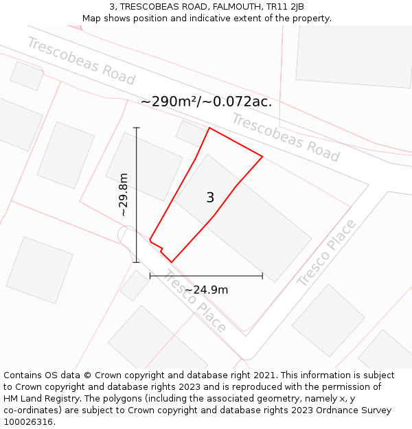 3, TRESCOBEAS ROAD, FALMOUTH, TR11 2JB: Plot and title map