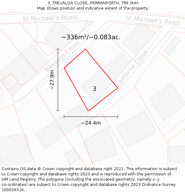 3, TREVALGA CLOSE, PERRANPORTH, TR6 0HH: Plot and title map