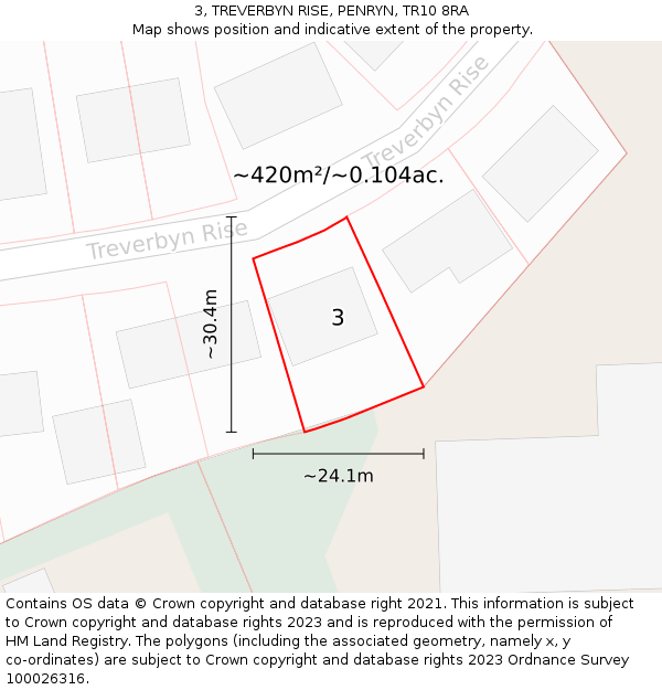 3, TREVERBYN RISE, PENRYN, TR10 8RA: Plot and title map