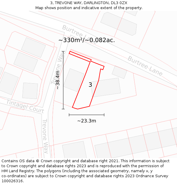 3, TREVONE WAY, DARLINGTON, DL3 0ZX: Plot and title map