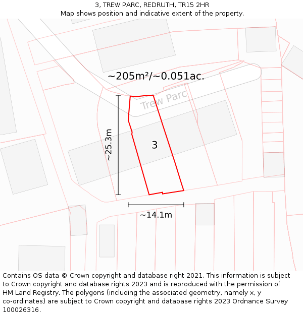 3, TREW PARC, REDRUTH, TR15 2HR: Plot and title map