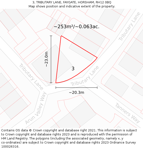 3, TRIBUTARY LANE, FAYGATE, HORSHAM, RH12 0BQ: Plot and title map