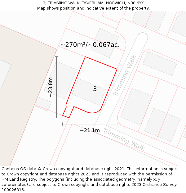 3, TRIMMING WALK, TAVERHAM, NORWICH, NR8 6YX: Plot and title map