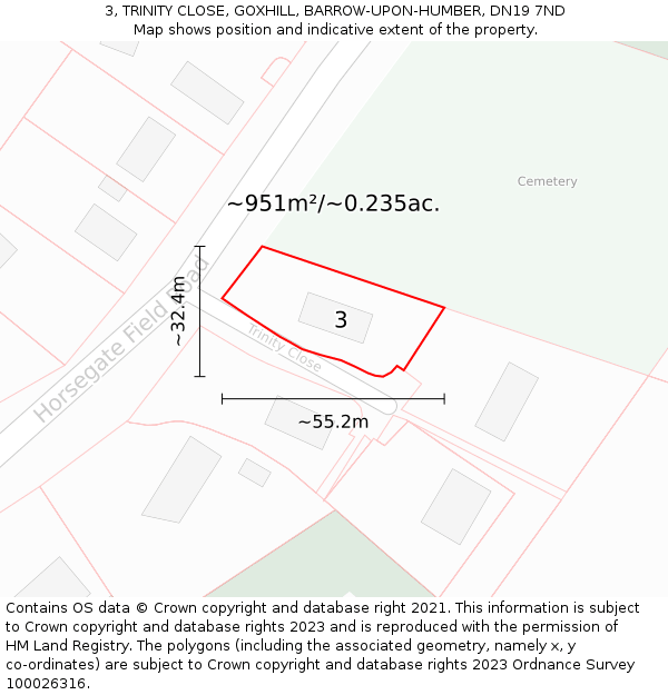 3, TRINITY CLOSE, GOXHILL, BARROW-UPON-HUMBER, DN19 7ND: Plot and title map