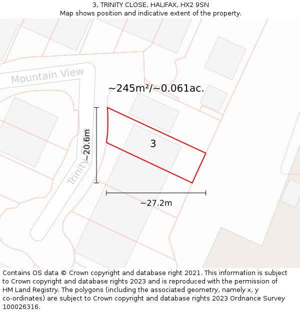 3, TRINITY CLOSE, HALIFAX, HX2 9SN: Plot and title map