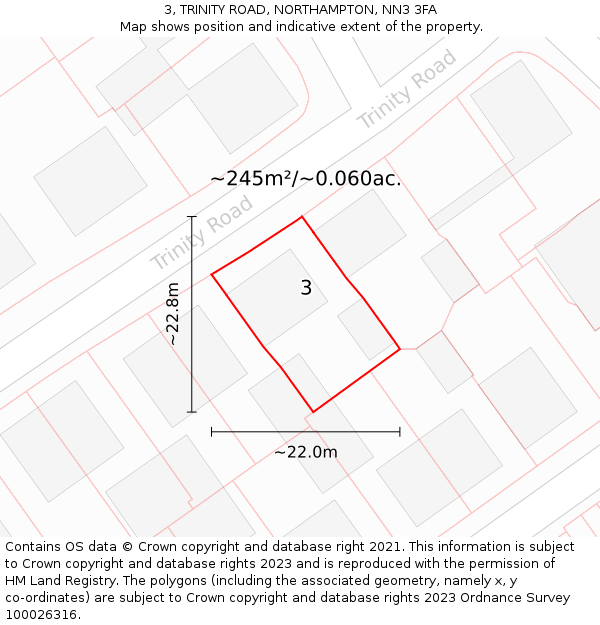 3, TRINITY ROAD, NORTHAMPTON, NN3 3FA: Plot and title map