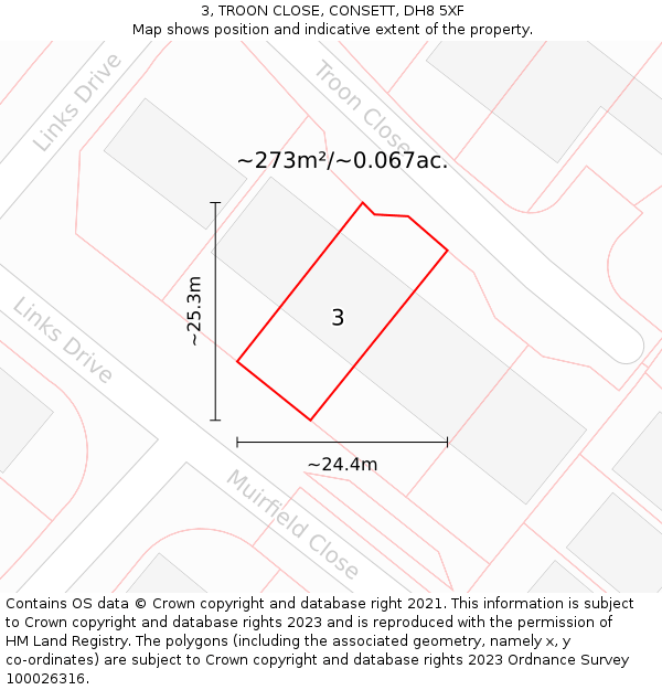 3, TROON CLOSE, CONSETT, DH8 5XF: Plot and title map