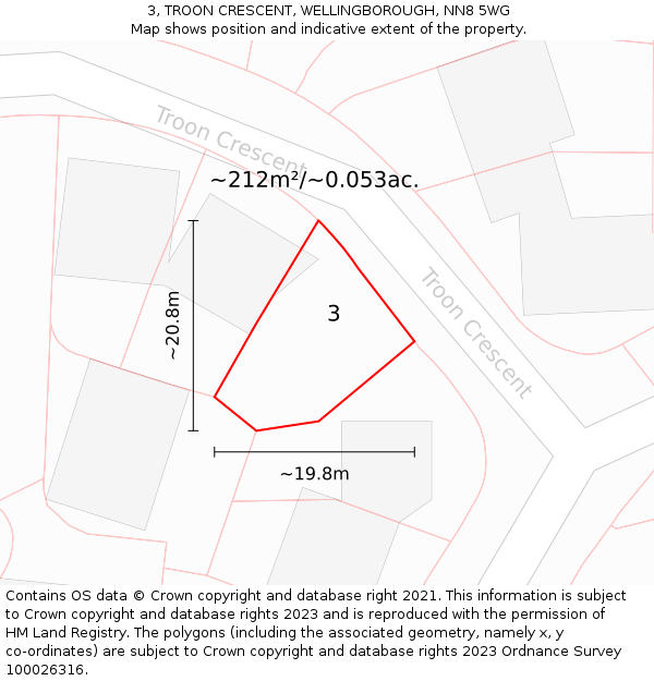 3, TROON CRESCENT, WELLINGBOROUGH, NN8 5WG: Plot and title map