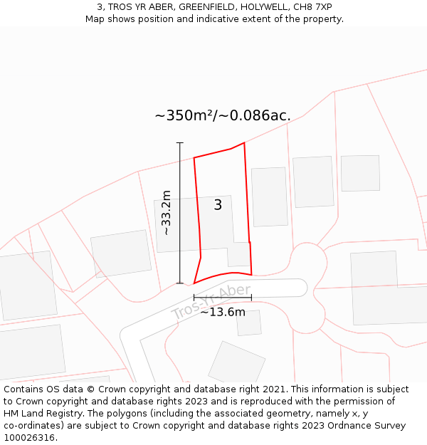 3, TROS YR ABER, GREENFIELD, HOLYWELL, CH8 7XP: Plot and title map