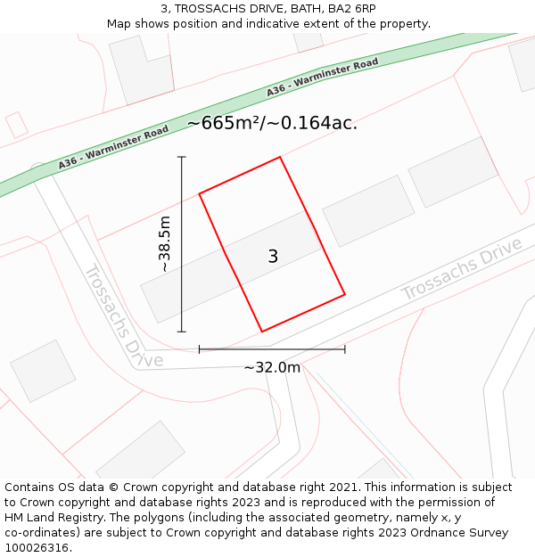 3, TROSSACHS DRIVE, BATH, BA2 6RP: Plot and title map