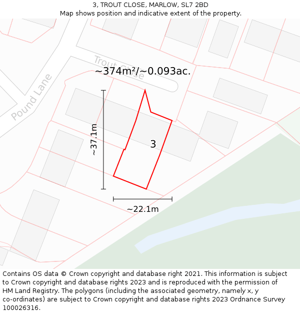 3, TROUT CLOSE, MARLOW, SL7 2BD: Plot and title map